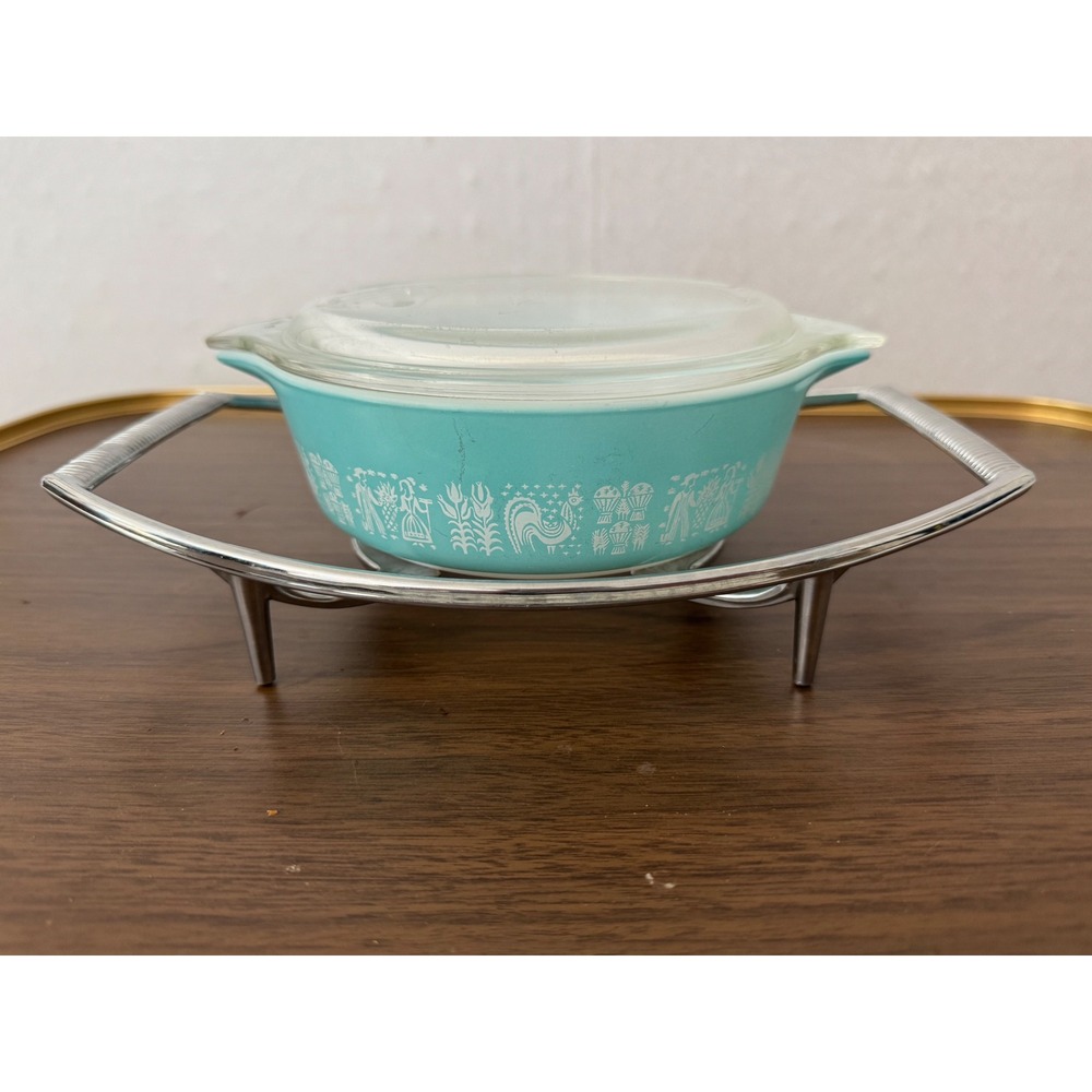 Vintage Pyrex Butterprint Turquoise 473 Cinderella Casserole Dish with Lid 1 Qt